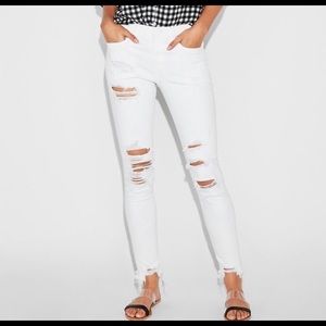 Express 4 long white jeans with rips